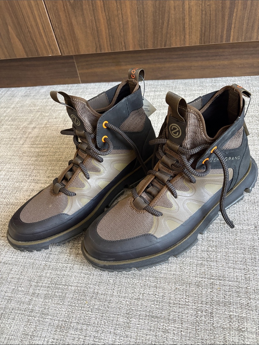Cole Haan Brown and Black Hiking Boots with Orange Accents